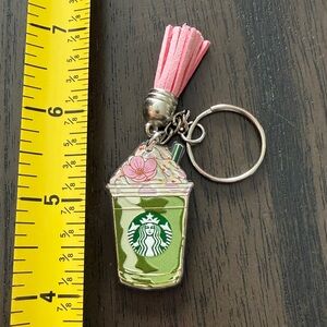 Starbucks inspired Green Cup Keychain with Light Pink Tassel